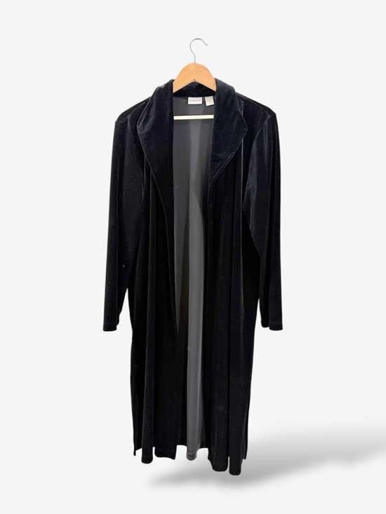 Chico's Sweaters - Chico’s Black Velvet Longline Duster Size 3 (US XL) Long Sleeve Jacket Sweater